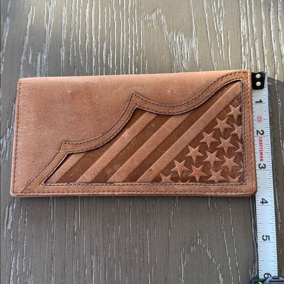 Roper Tan Leather Long Wallet with Embossed American flag Western Boho NWOT - Picture 7 of 8